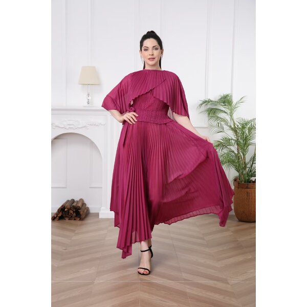 2MUAY รุ่น GA90114 เดรสพลีทคุณภาพ ASYMMETRIC CAPE PLEATED DRESS 9 สี FREE SIZE