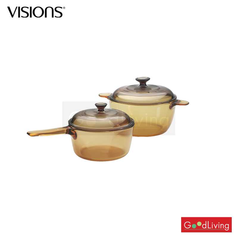 Visions หม้อแก้วทนไฟ+ฝา /หม้อด้ามทนไฟ+ฝา 4 ชิ้น รุ่น V-01-VS-312/CL