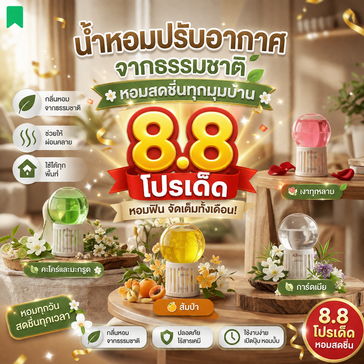 น้ำหอมปรับอากาศกลับหัว อโรมาเธอราพี กลิ่น Rose Shadow หอมกุหลาบหรูหรา ระบายกลิ่น 360 องศา