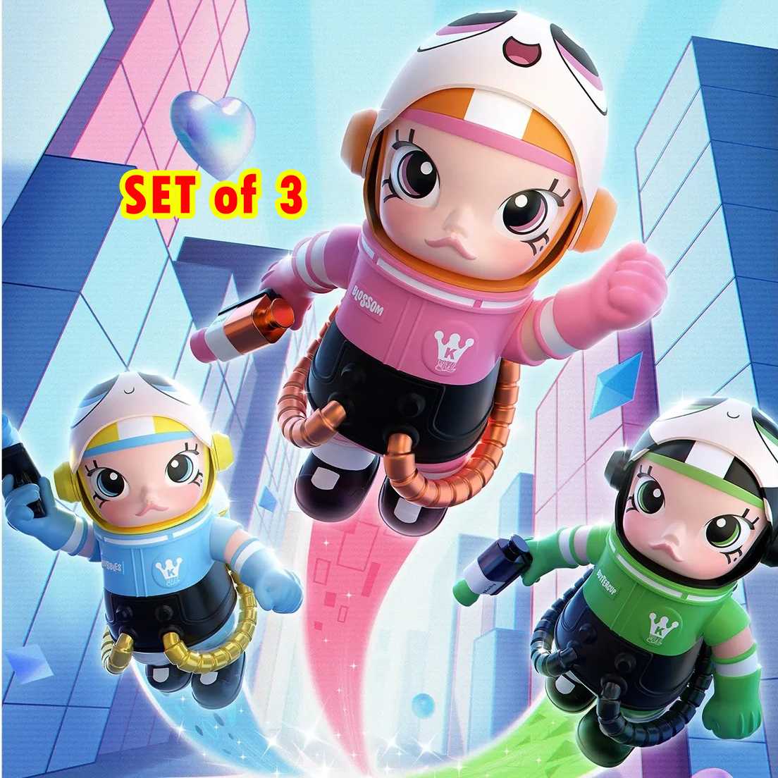 MEGA SPACE MOLLY 400%+100% The Powerpuff Girl (set of 3) - Blossom, Buttercup, BUBBLES  (TC)