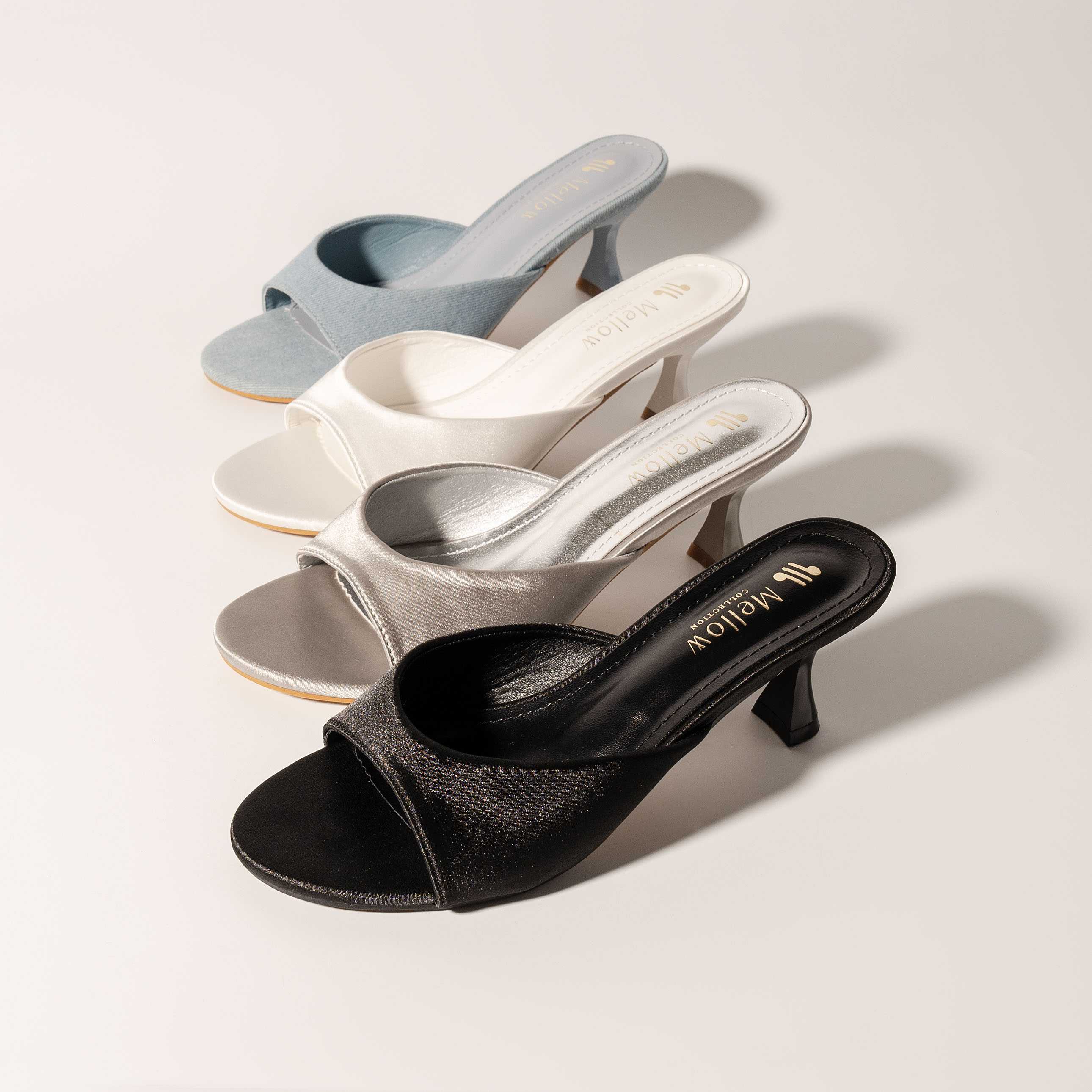 Mellowco รองเท้าส้นสูงแฟชั่น ผ้าซาติน สูง 3 นิ้ว รุ่น Call Me Camellia 4-4370