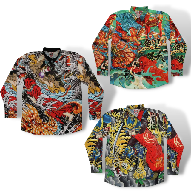 เสื้อเชิ้ตแขนยาวปกเชิ้ตลายแฟชั่น ผ้าPremium Grade ต่อลายเป๊ะพิมพ์เต็มหน้าหลัง ส่งฟรี