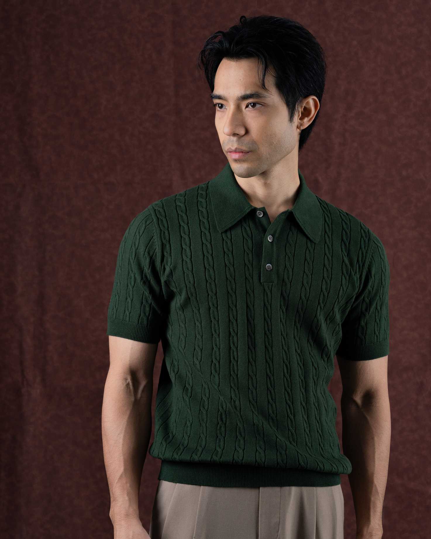 MadetoMature Cable Knitted Polo - Green