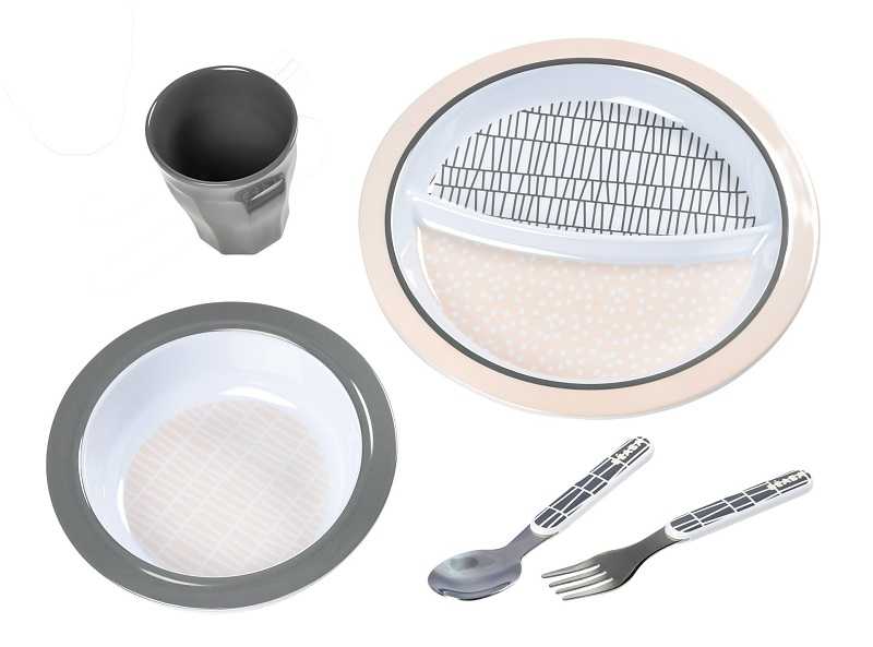 ชุดเซ็ทของขวัญอุปกรณ์ทานอาหาร Melamine Gift Meal Set - Pink Grid