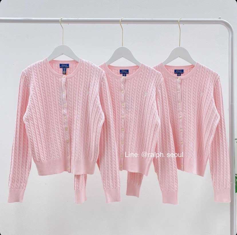 Ralph Lauren Mini-Cable Cotton Cardigan (Pink / White )