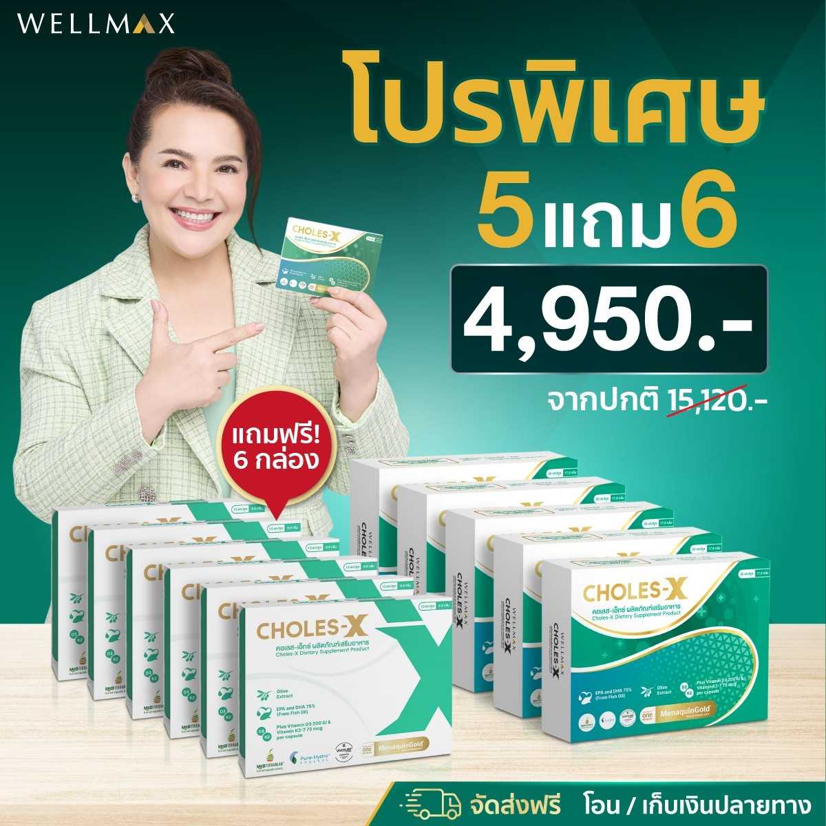 Choles-X (โปร 5 แถม  6) ล้างไขมันในหลอดเลือด เบาหวาน ความดันสูง น้ำตาลในเลือดสูง ไขมันพอกตับ