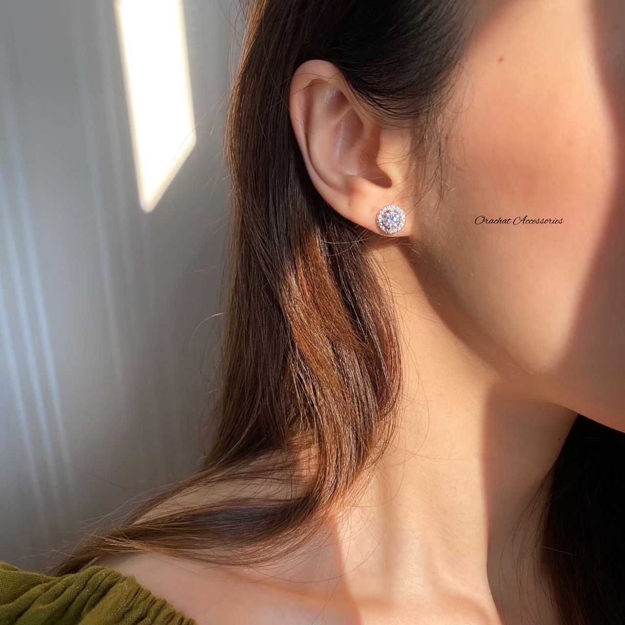 (ส่งฟรี) Siara S earrings. (ต่างหูแบบติดหู งานชุบทองคำขาว เพชร CZ)
