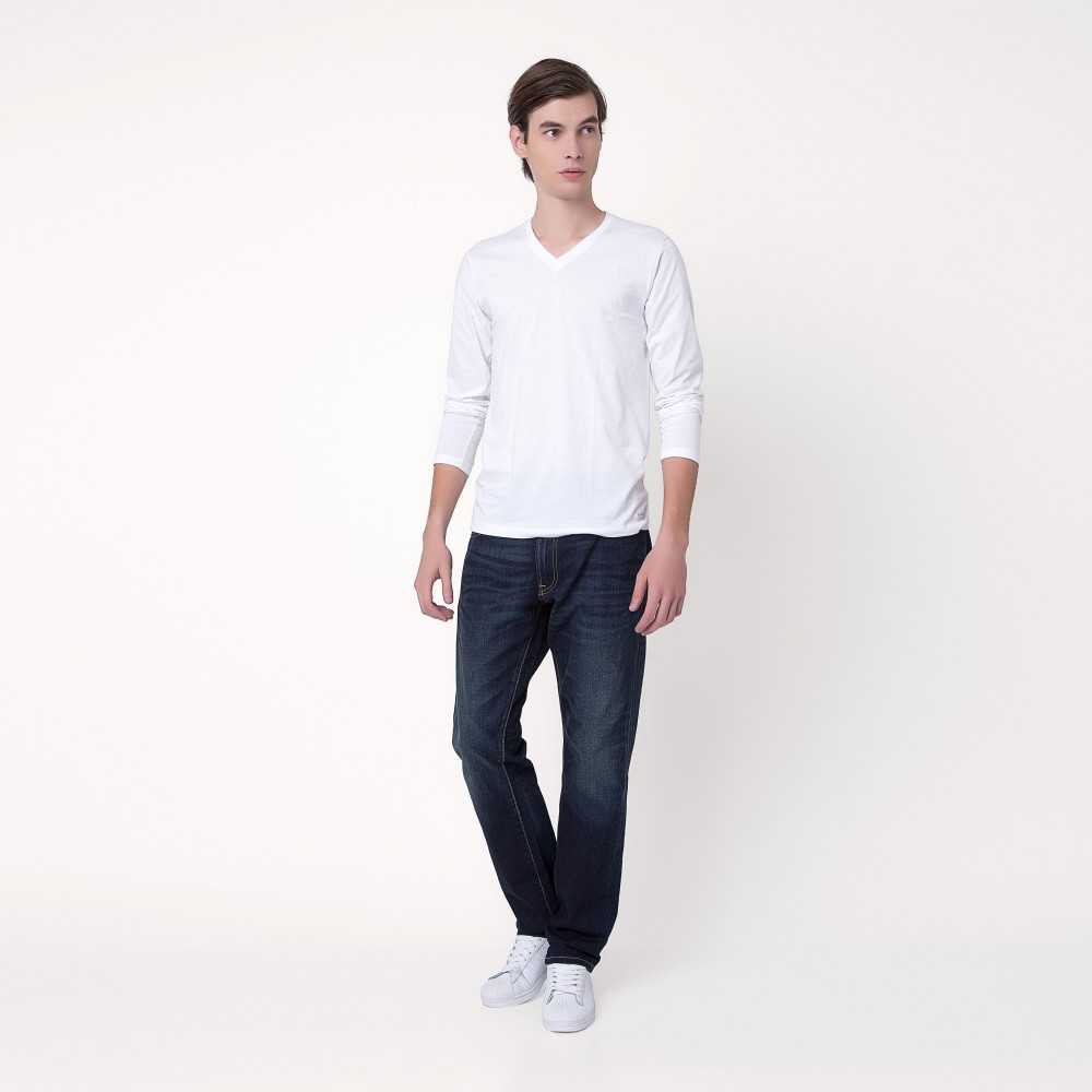 Long-Sleeve Jersey V-Neck Tee - White