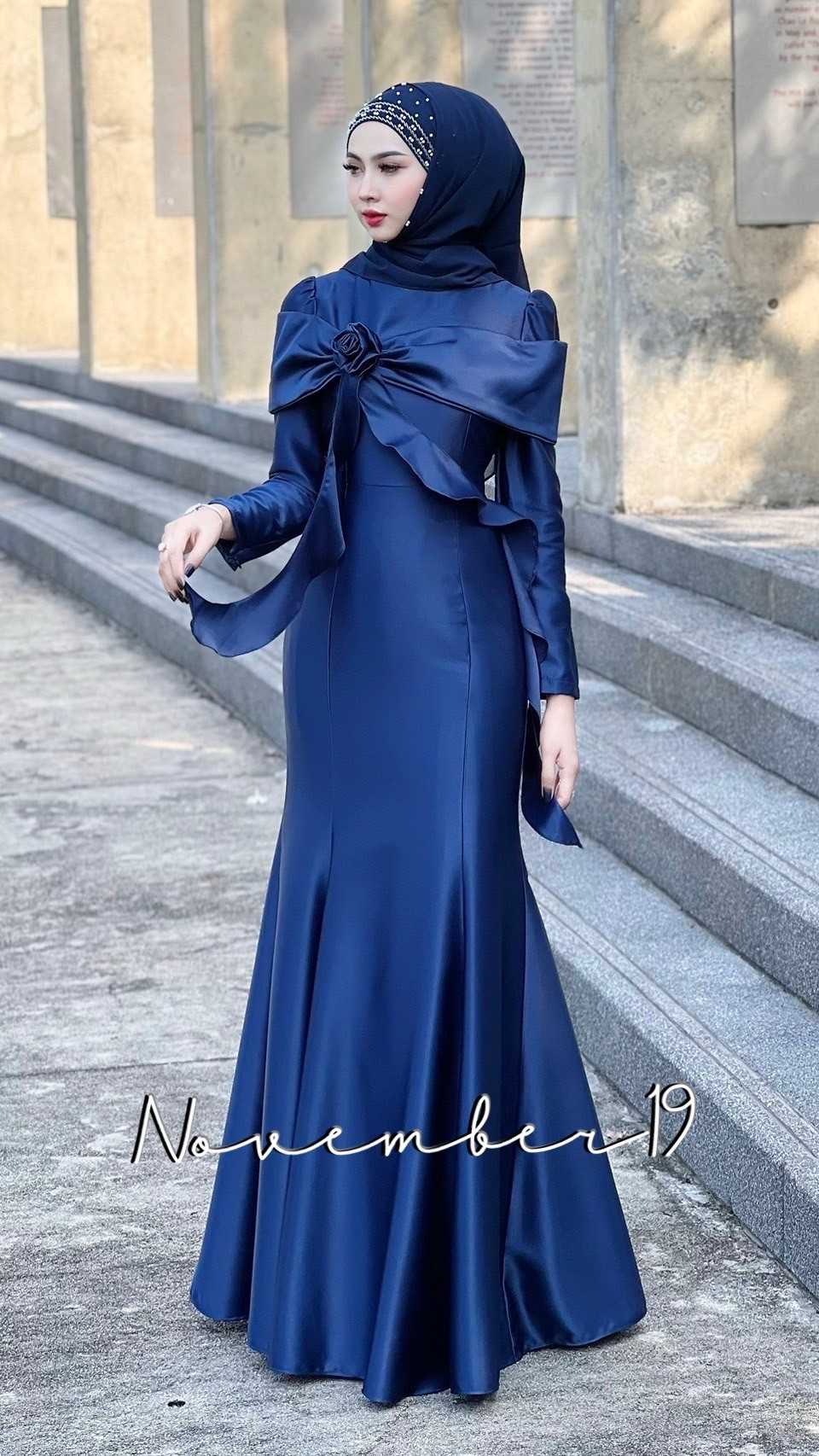 ชุดอิสลามสวยๆใส่ออกงาน ชุดพร้อมผ้าคลุม ชุดเดรสมุสลิม รุ่นกุหลาบ ชุดใส่รายอ ชุดใส่นิกะห์
