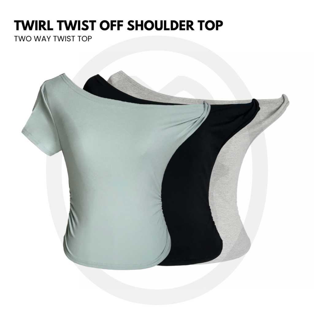 TWIRL Twist Off Shoulder Top | เสื้อยืด ปาดไหล่
