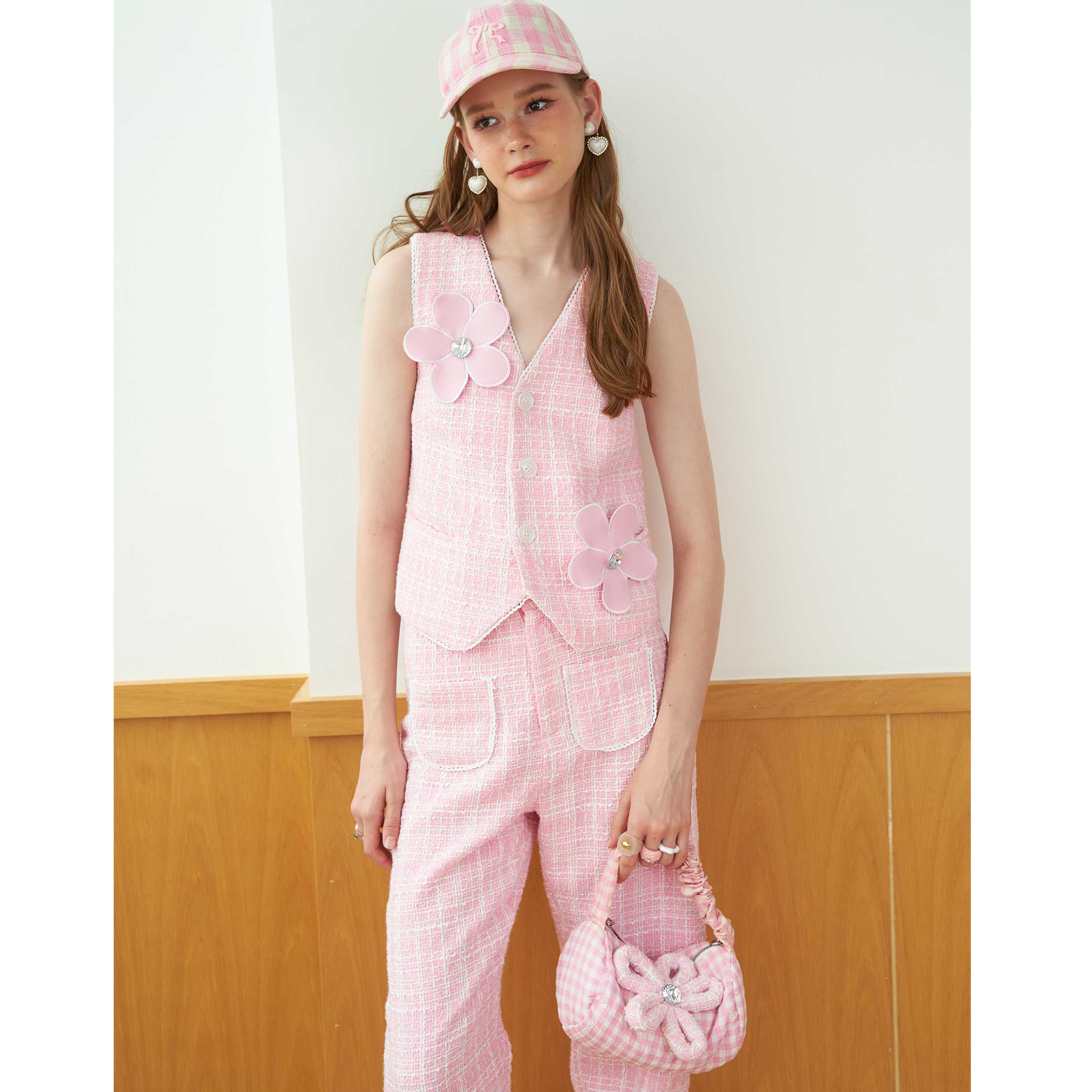 [พรีออเดอร์4-5วัน]ROSE MALLOW TAILOR SUIT VEST PINK TWEED