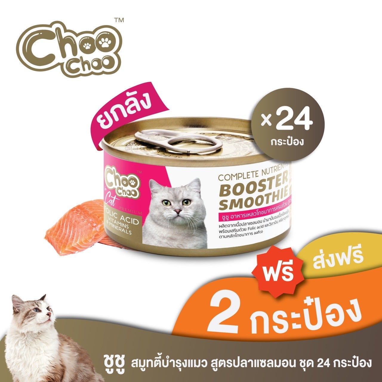 [ส่งฟรี+แถมฟรี 2 กป]ChooChoo ชูชู สมูทตี้ปลาแซลมอน สูตรบำรุงเลือด 24 กระป๋อง (พร้อมส่ง)