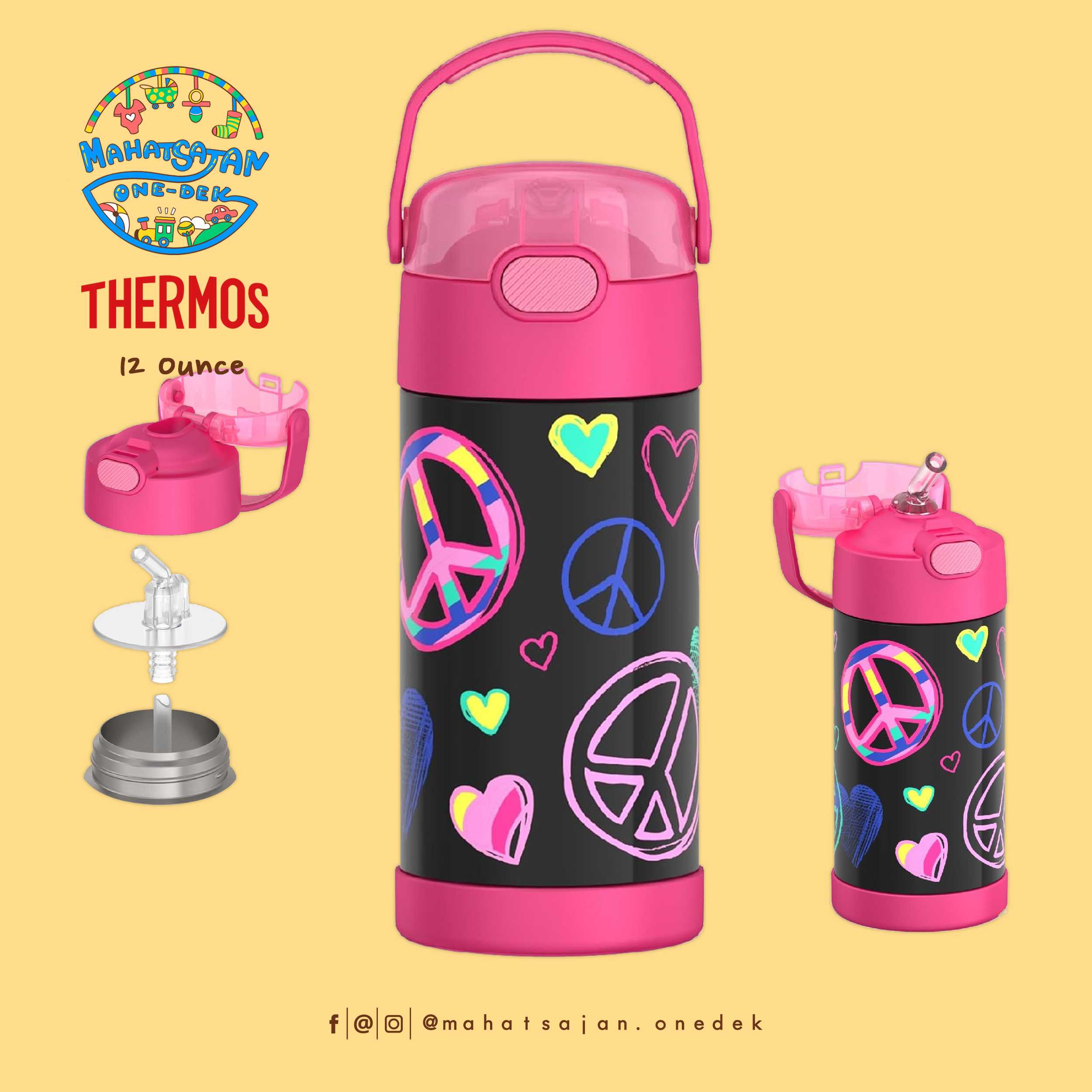 Peace The Funtainer 12 Oz Stainless Steel Water Bottle With Straw  กระติกดูดน้ำเก็บอุณหภูมิ