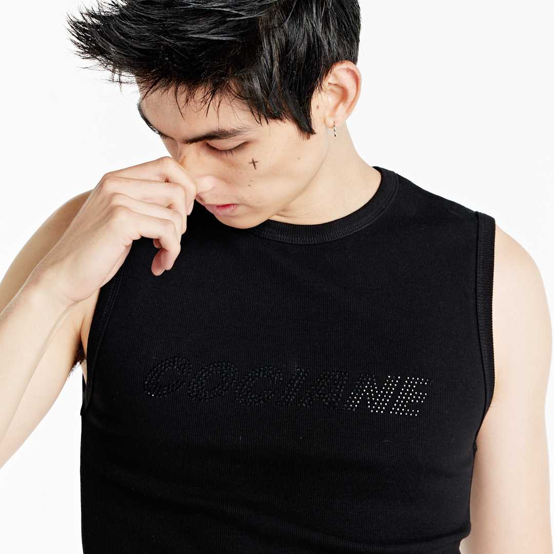 CO.CAINE  Black rhinestone body fit cropped t shirt