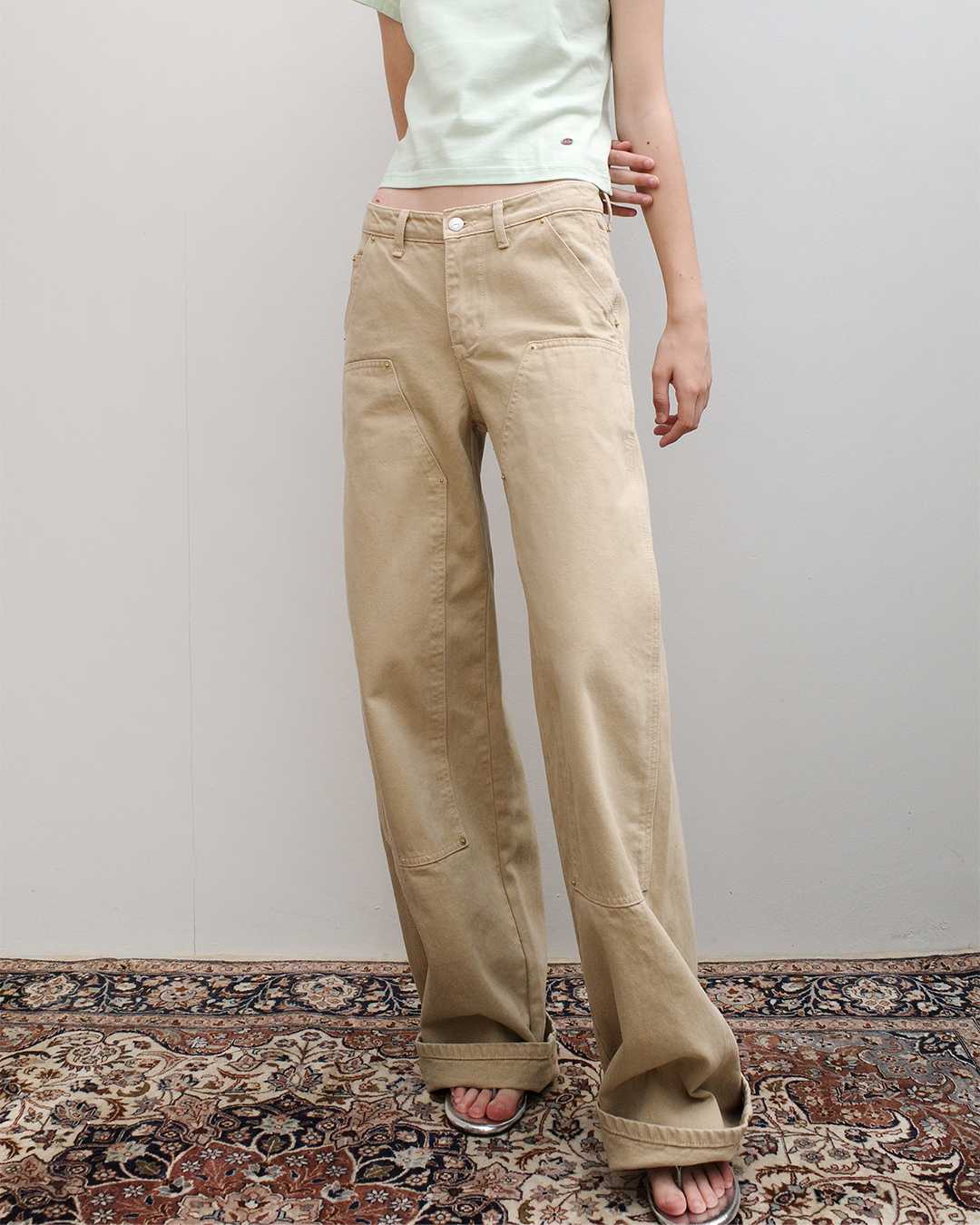 RYA RR Double knee Jeans (Khaki) กางเกงยีนส์ ทรงหลวม Baggy สีครีม สีฟอก อ่อน ครีม