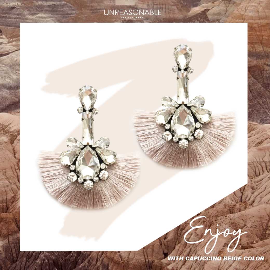 ต่างหูพู่ UA0363-02 #Beige #Nude #Tassel #Earrings