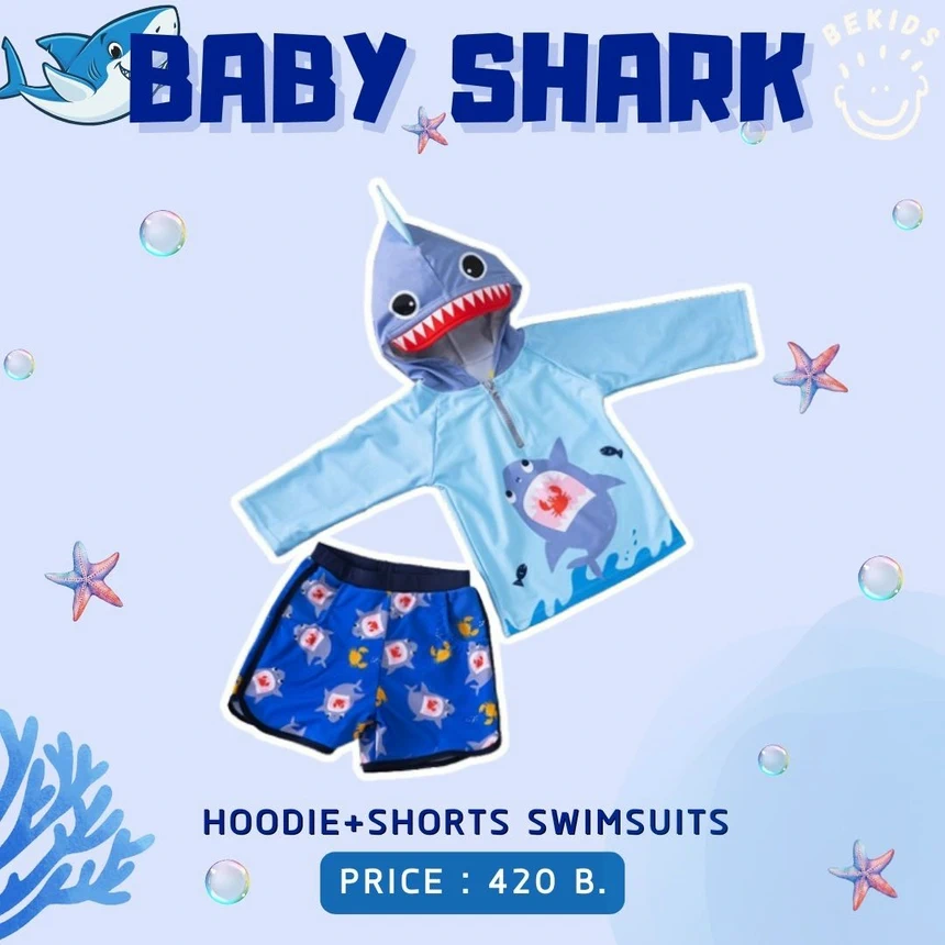 Long Hoodie+Shorts Shark Swimsuits (ชุดว่ายน้ำ)