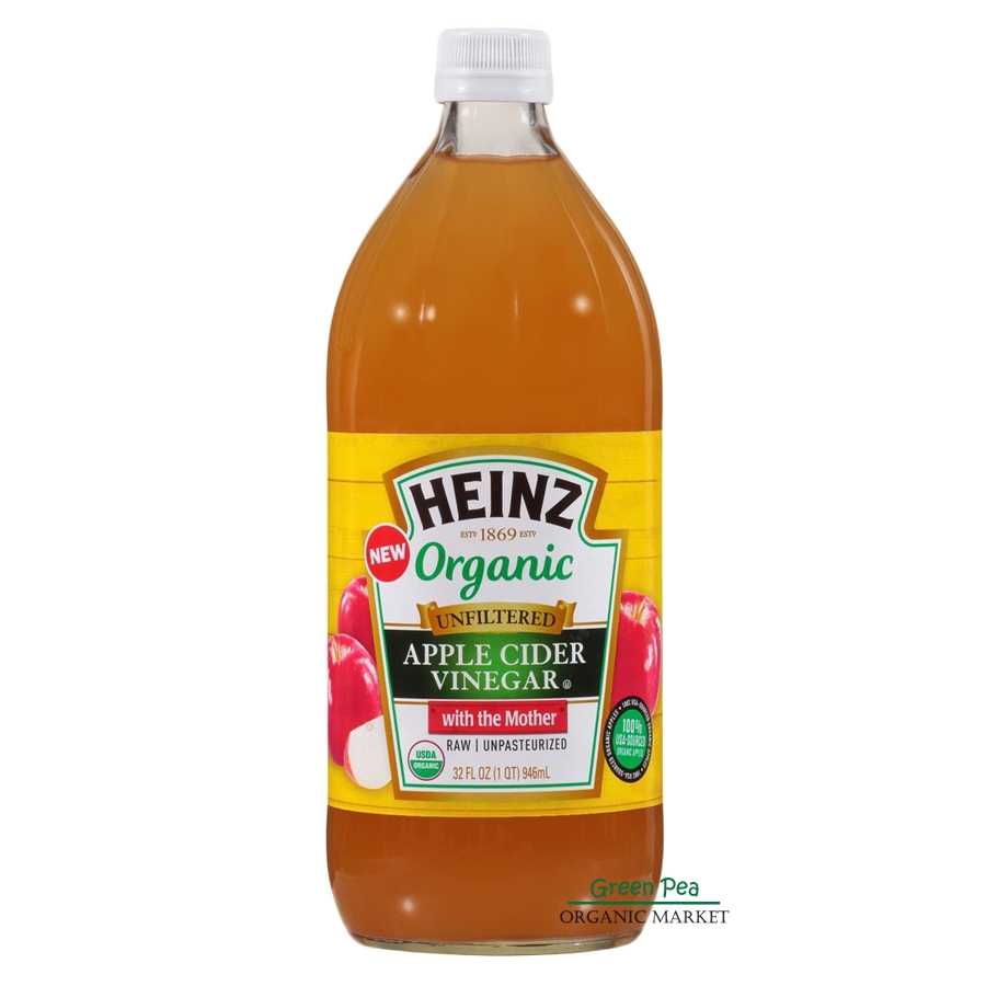 Heinz Apple cider vinegar Organic น้ำส้มสายชูหมักแอปเปิ้ล 946ml.  ชนิดไม่ผ่านการกรอง  อาหารยอดฮิต