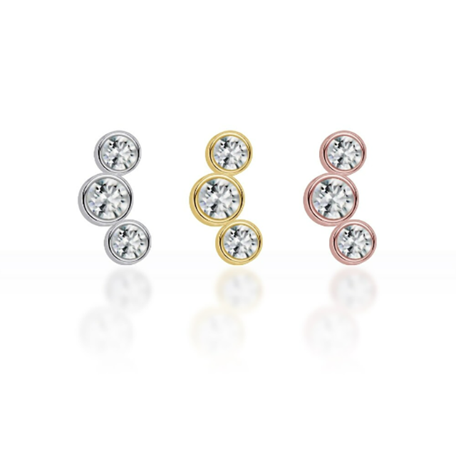 PiercingRoomByJay Three Stones Curved Flat Back เงินแท้ (ราคาต่อชิ้น)