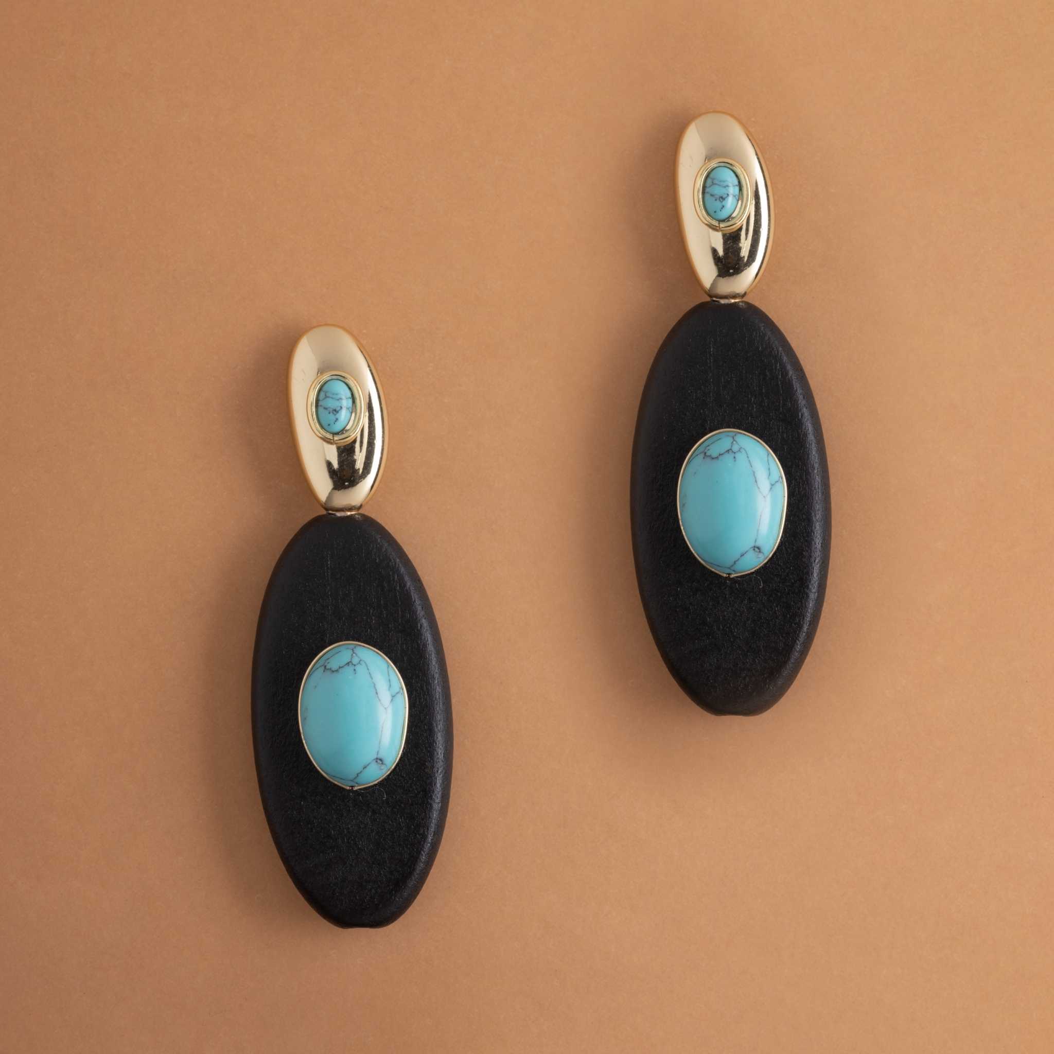 TURQUOISE DROP ELONGATED BLACK EARRINGS