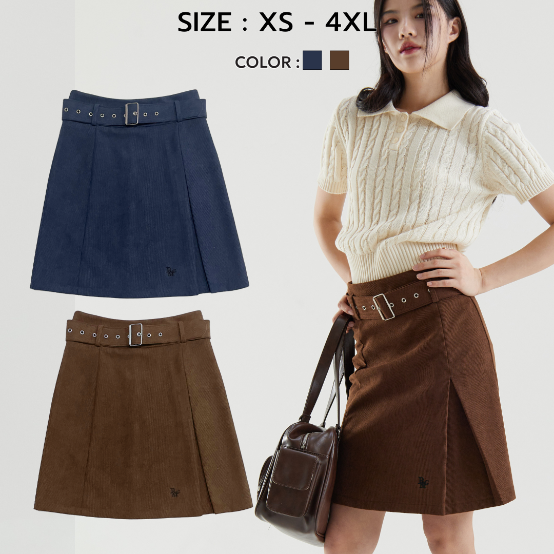 Women Pleated Skirt With Belt - Light Khaki - SW2508130A