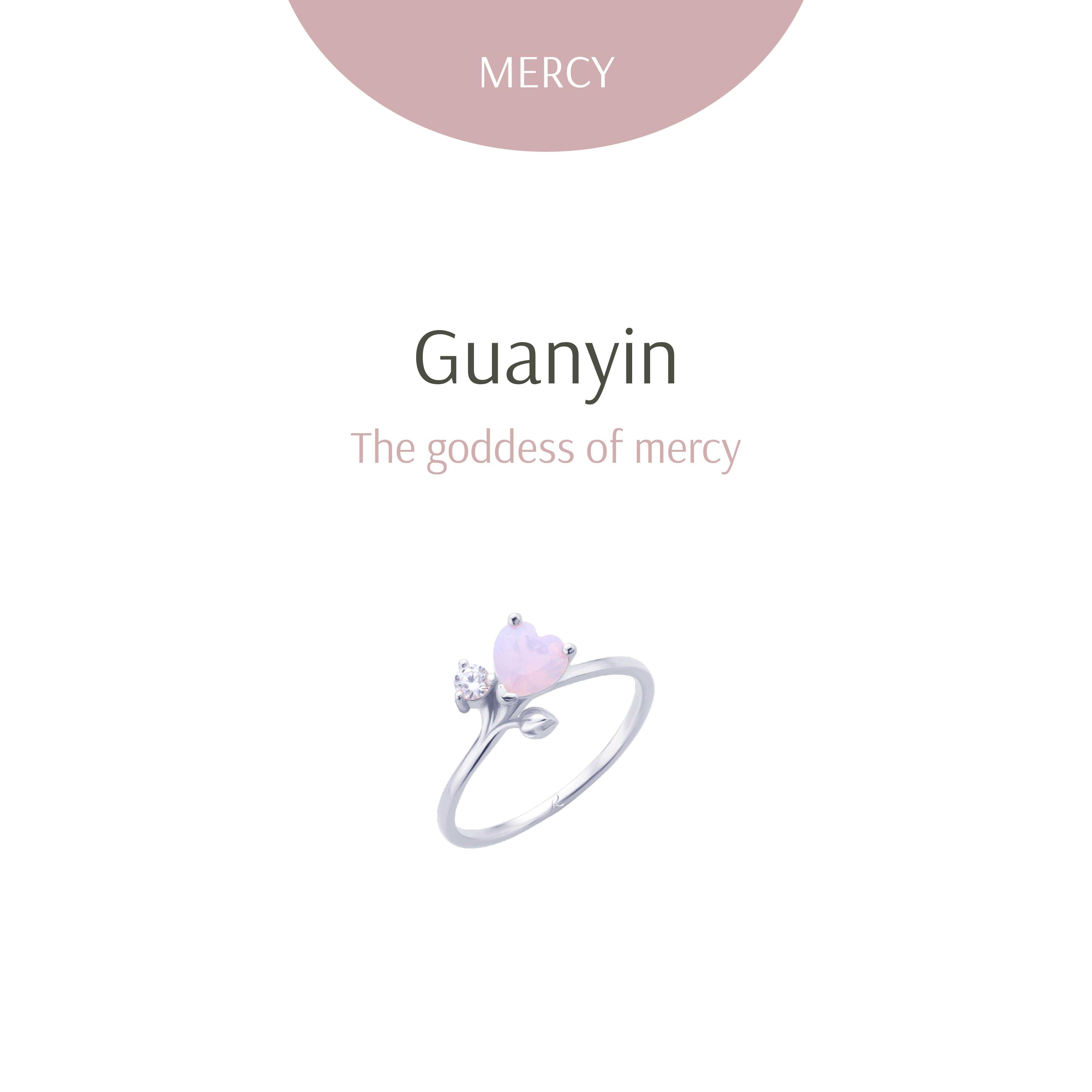 Guanyin Heart Posie Silver Ring