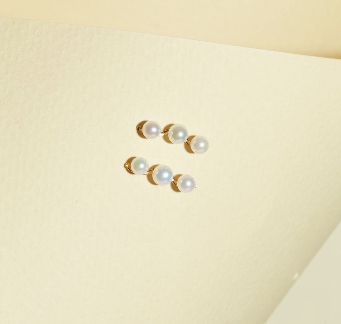 18K solid gold triple akoya pearl earring (Au750)