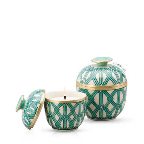 Ceramic Candle Tuay Size M Kra Tip Pattern เทียนหอมในเซรามิกรูปทรงถ้วยลายกระติ๊บ ขนาด M