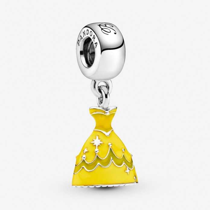 Disney Belle dress silver dangle with yellow enamel