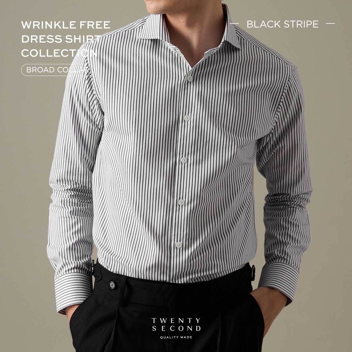 WRINKLE FREE DRESS SHIRT - STRIPE BLACK