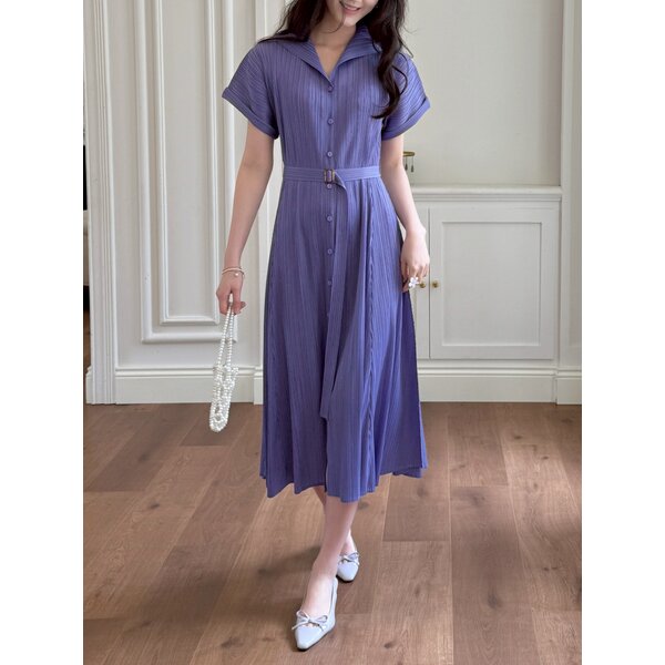 2MUAY รุ่น GJO10285 เดรสอัดพลีท COLLAR CHARM PLEATED DRESS 8 สี FREE SIZE