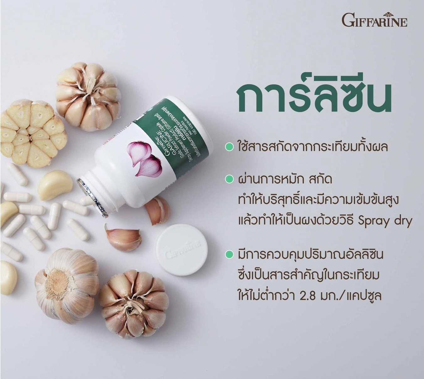 กระเทียม กิฟฟารีน การ์ลิซีน กระเทียมสกัด ชนิดแคปซูล ลดความดัน ลดไขมันในเลือด (100 แคปซูล)