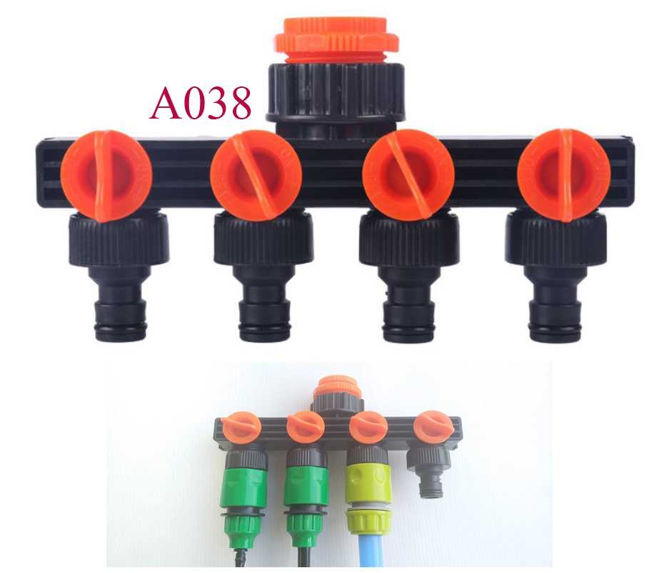 A038 ต่อแยกก๊อกน้ำ 4 ทาง หัวต่อแบบสวมเร็วตัวผู้ 4 ช่องทาง สะดวกเพิ่มช่องทางการใช้งานก๊อกน้ำ