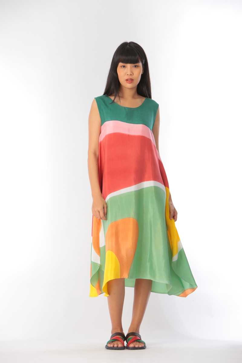 (Pre-order) Sac Sleeveless Dress Cotton Silk Hand paint