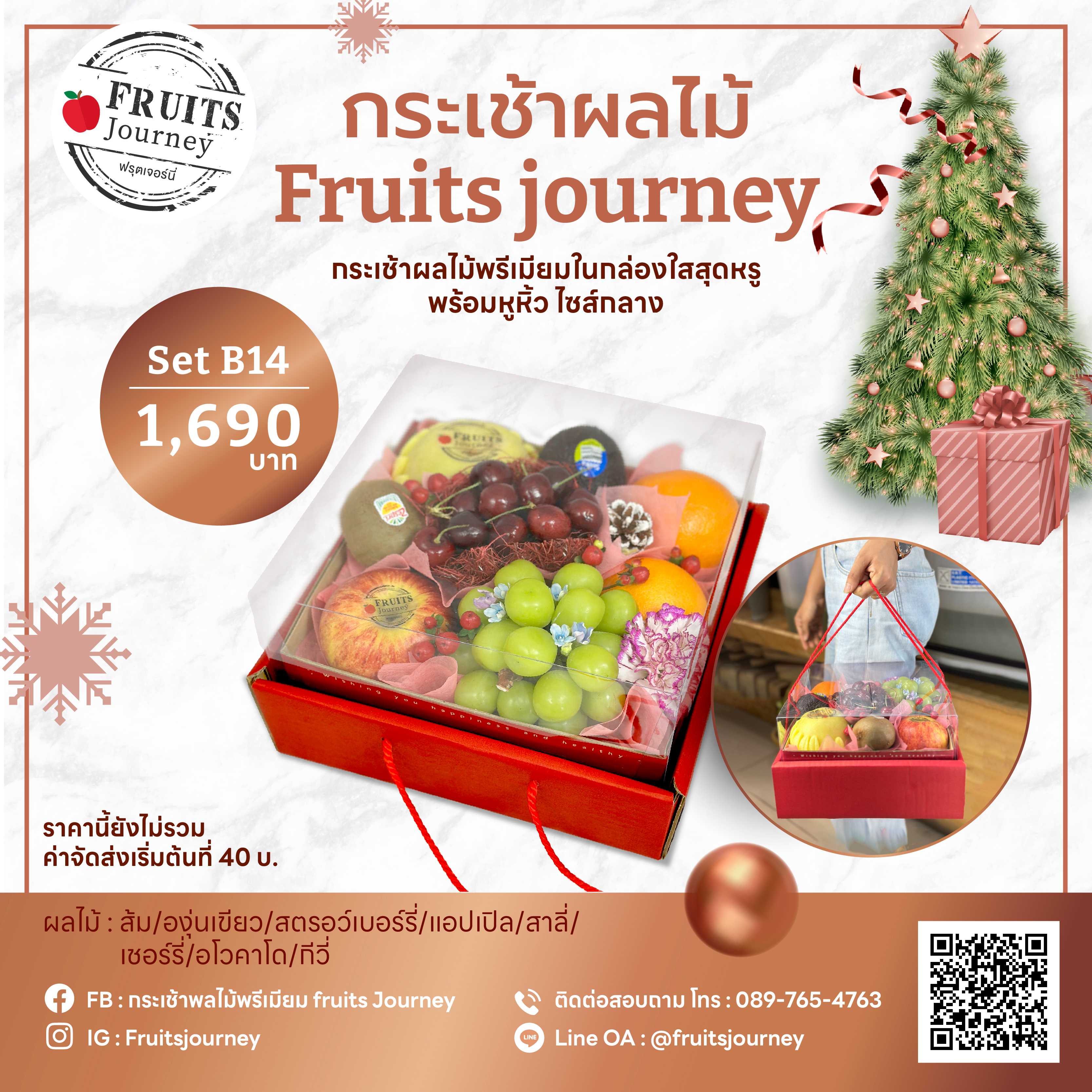 B14 กระเช้าผลไม้พรีเมียมในกล่องใสสุดหรู ไซส์กลาง