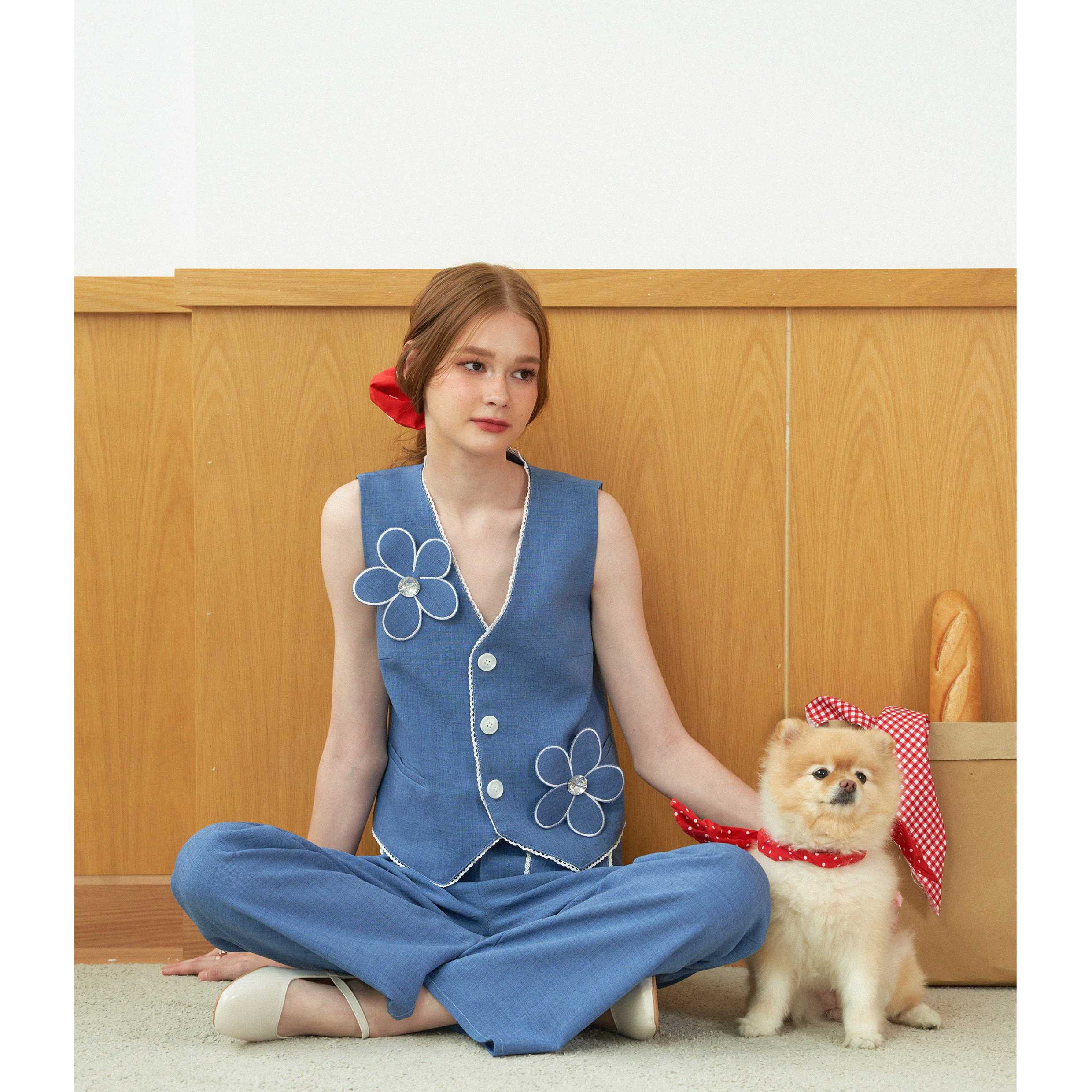 [พรีออเดอร์7วัน]ROSE MALLOW TAILOR SUIT VEST JEAN STRIPED