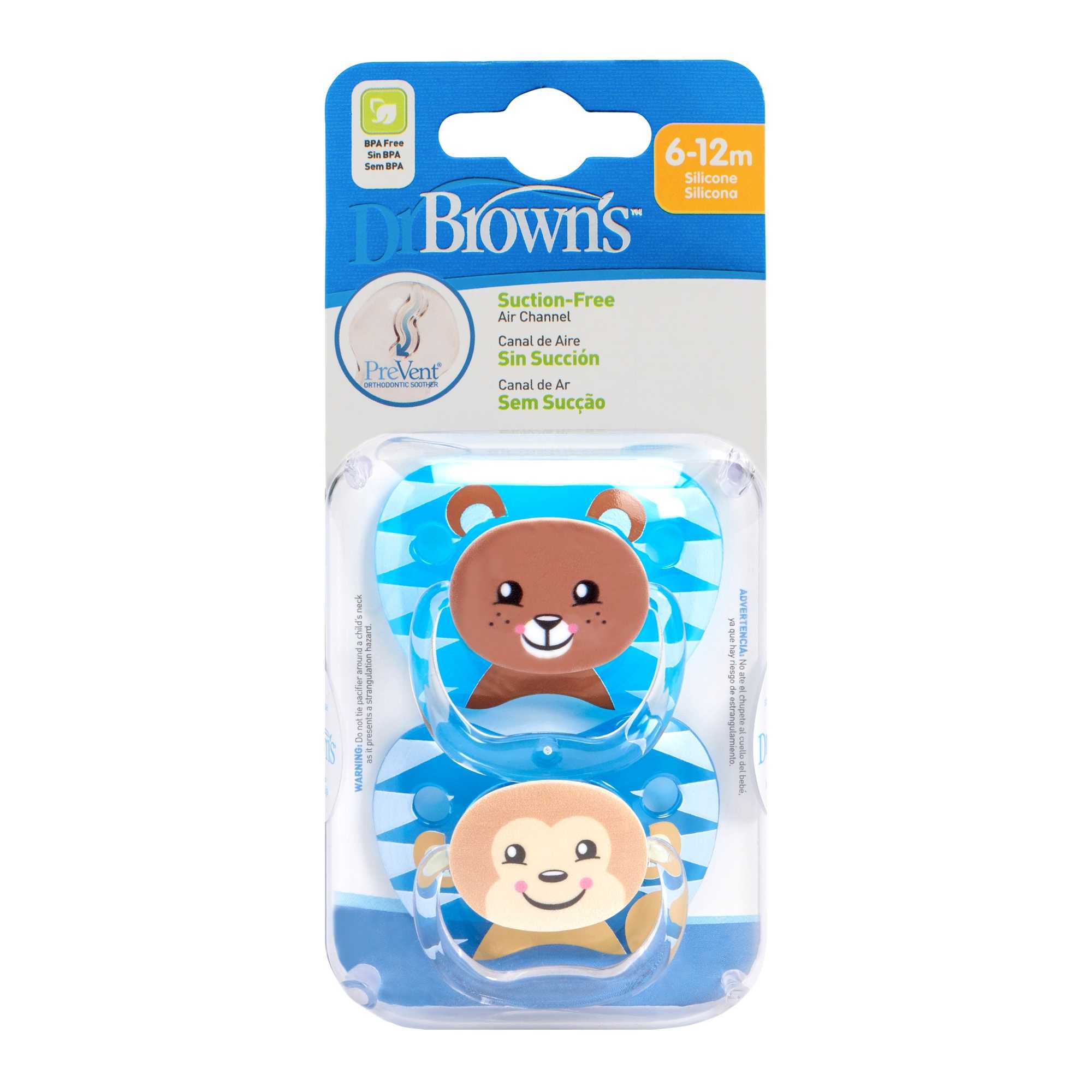 #จุกนมหลอก Dr.Brown's : DRBPV22015 PreVent PRINTED SHIELD Pacifier-Stage 2-Boy Animal Faces, 2pk