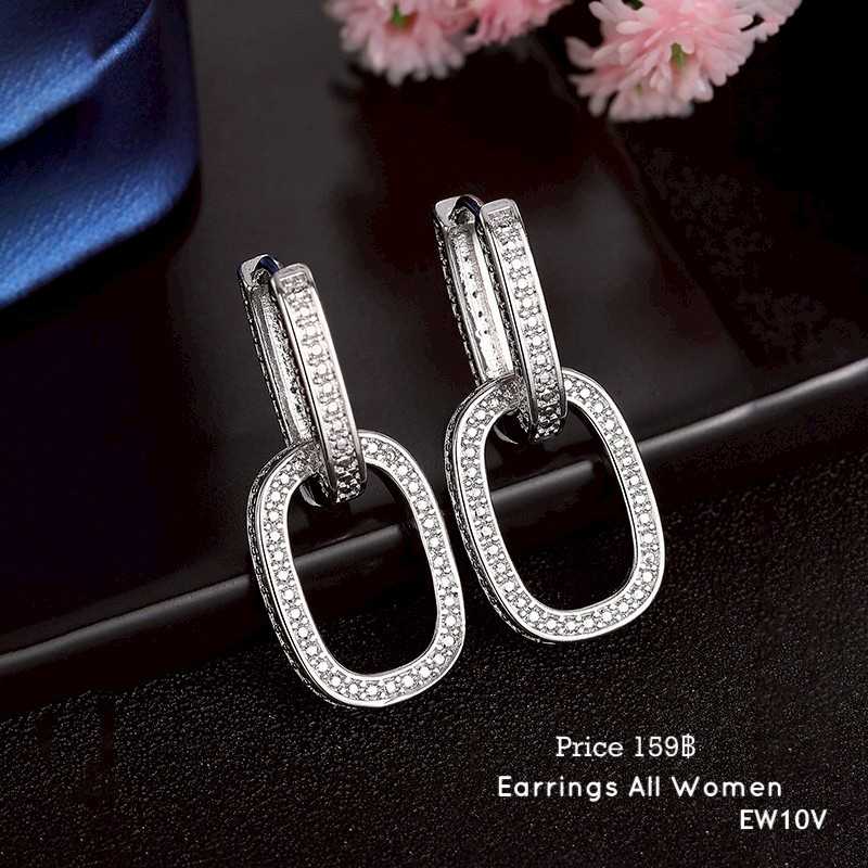 EW10V  ต่างหูห่วง เพชรCZ  เครื่องประดับผู้หญิง