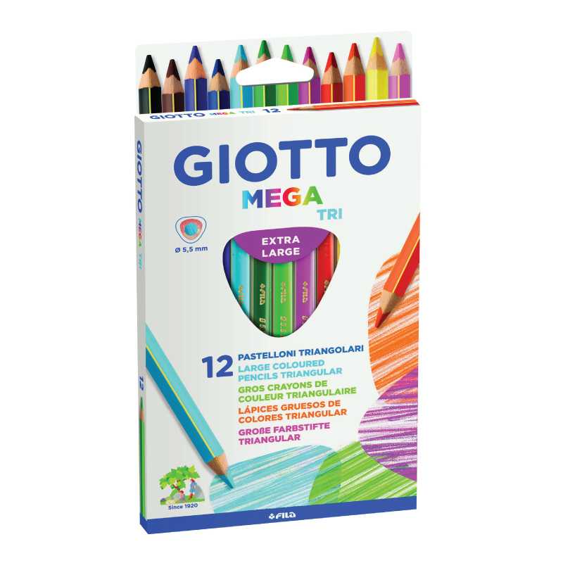 GIOTTO Mega Tri Colored Pencils 12 Colors (ดินสอสีไม้แท่งสามเหลี่ยมจัมโบ้ 12 สี) 220600