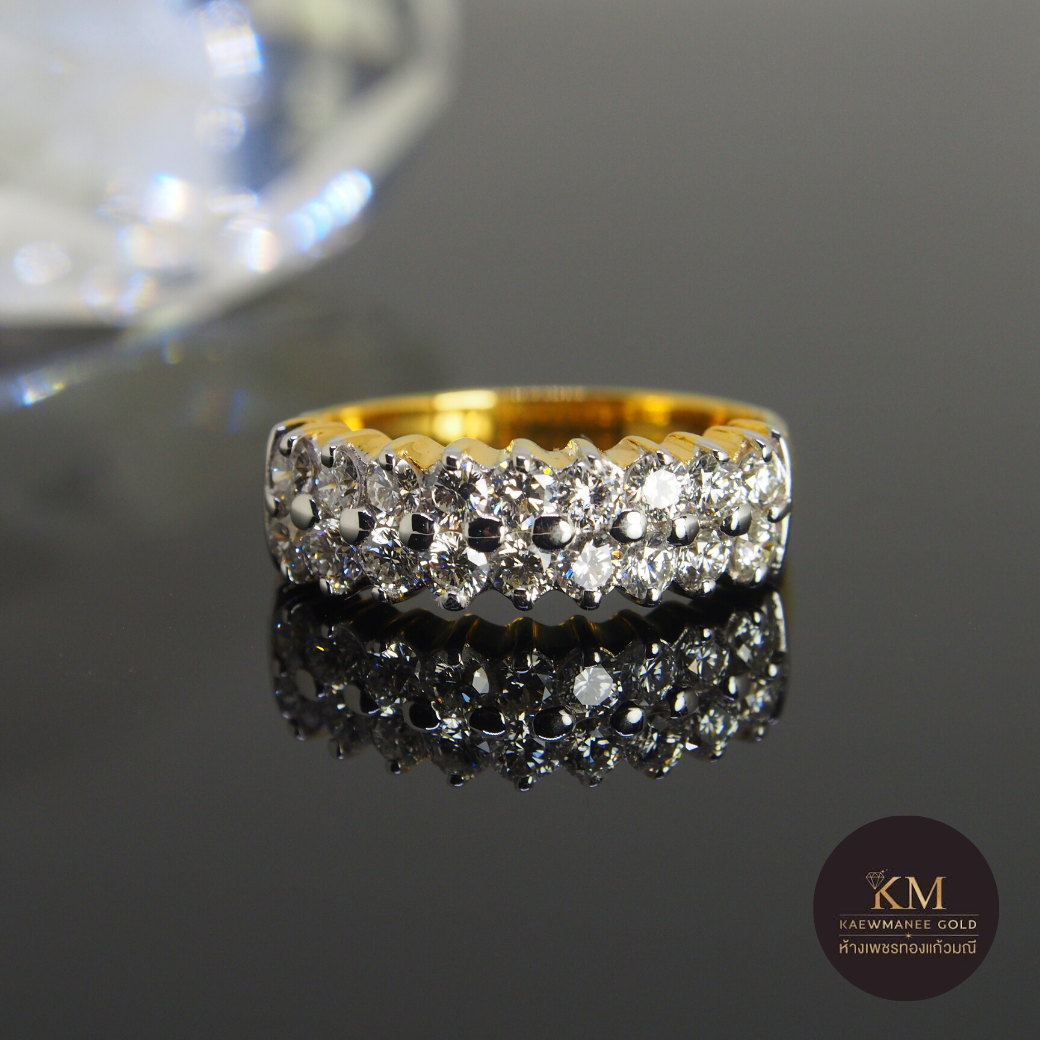 แหวนเพชร Two Line Step Diamond Ring (90% Gold)