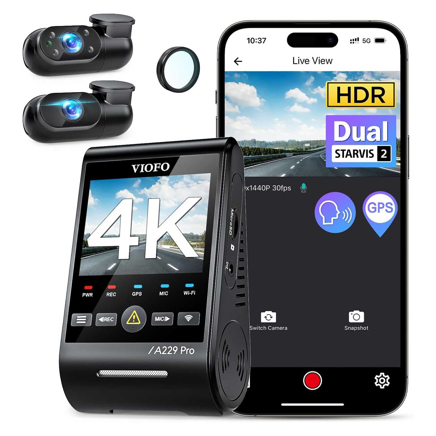 VIOFO A229 PRO 3CH กล้องติดรถหน้าหลัง SONY STARVIS2 4K + 2K + FHD WIFI GPS