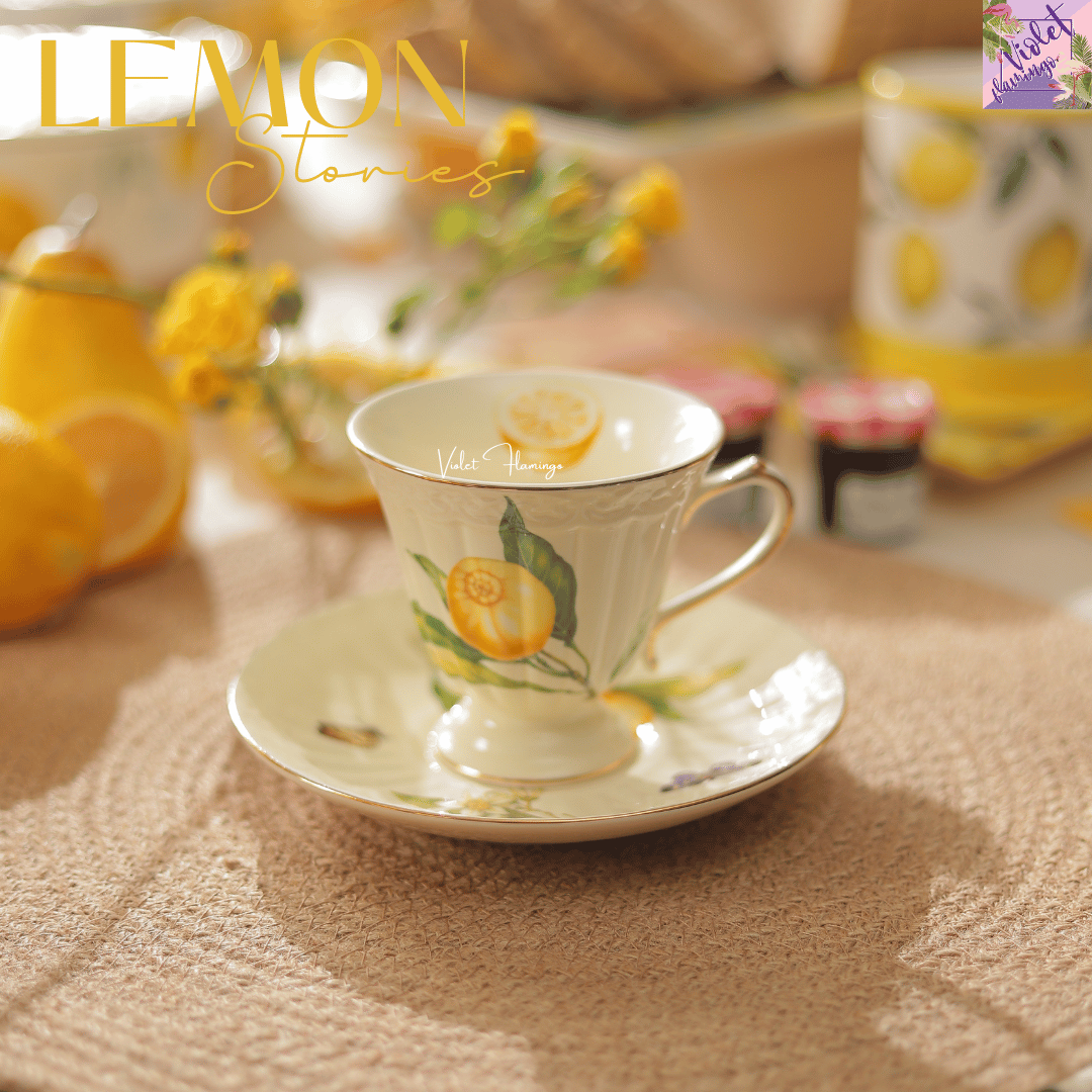 ชุดแก้วพร้อมจานรองลายเลมอน Lemon Tea Cup