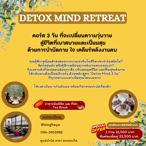 โยคบำบัด Detox mind retreat 3 วัน 1-3 สิงหาคม