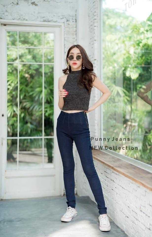 กางเกงยีนส์ยืดเอวสูง ซิปข้าง งานป้ายแบรนด์ PUNNY JEANS แท้ 100%