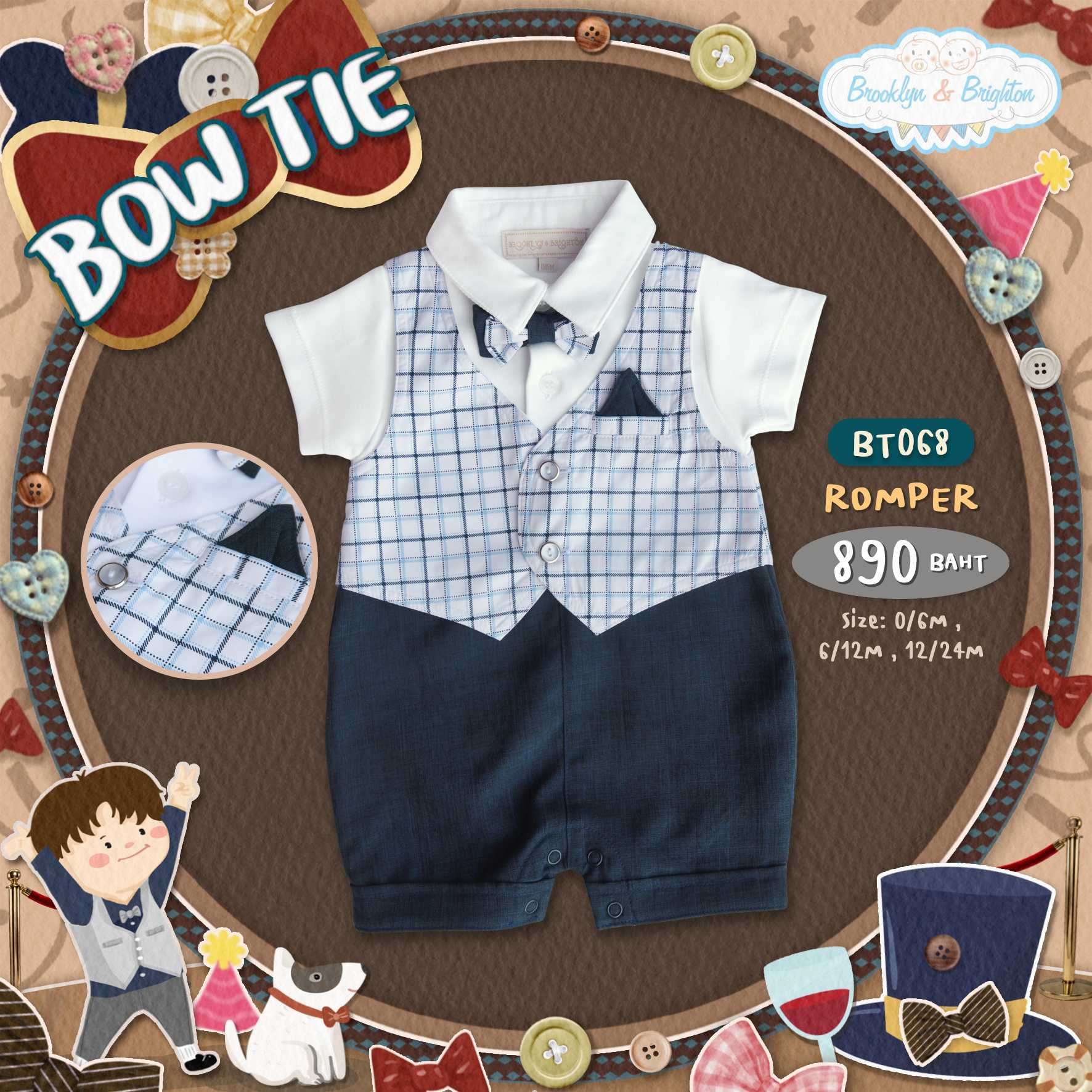 Bow Tie - Romper ชุดออกงาน ชุดสูทเด็กเล็ก เด็กชาย - BT068 (Size: 0/6M - 12/24M)