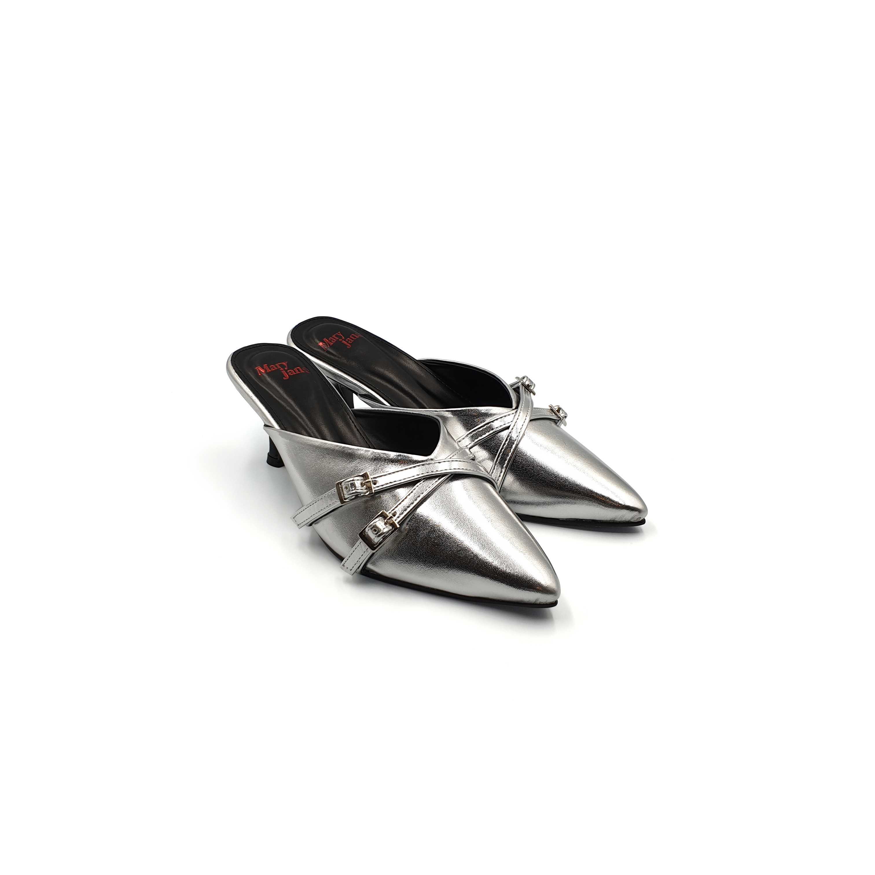 MIGUEL POINTED MID HEELS IN SILVER (7 CM.)