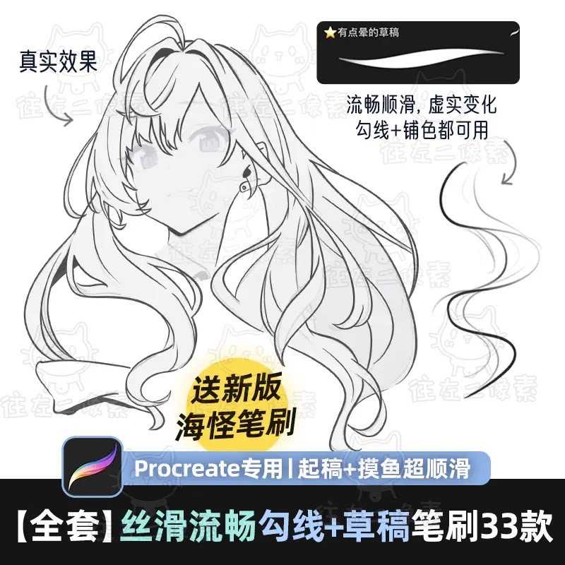 BAN015 Procreate บรัชวาดการ์ตูน ตัดเส้น 33 บรัช