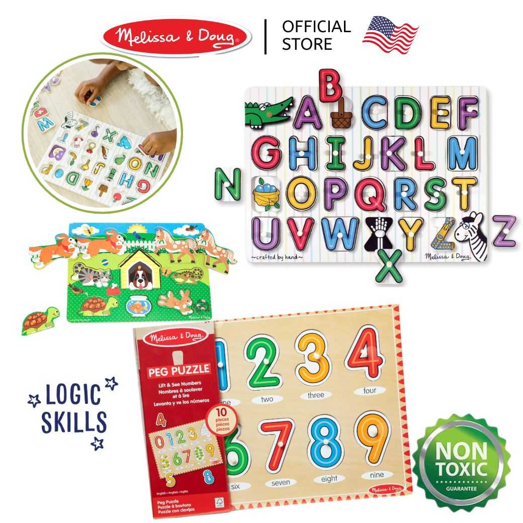 (ของแท้ USA)จิ๊กซอว์ไม้ จิ๊กซอว์หมุด Peg Puzzle Alphabet Numbers Pet Melissa&Doug จิ๊กซอว์เด็ก 3272