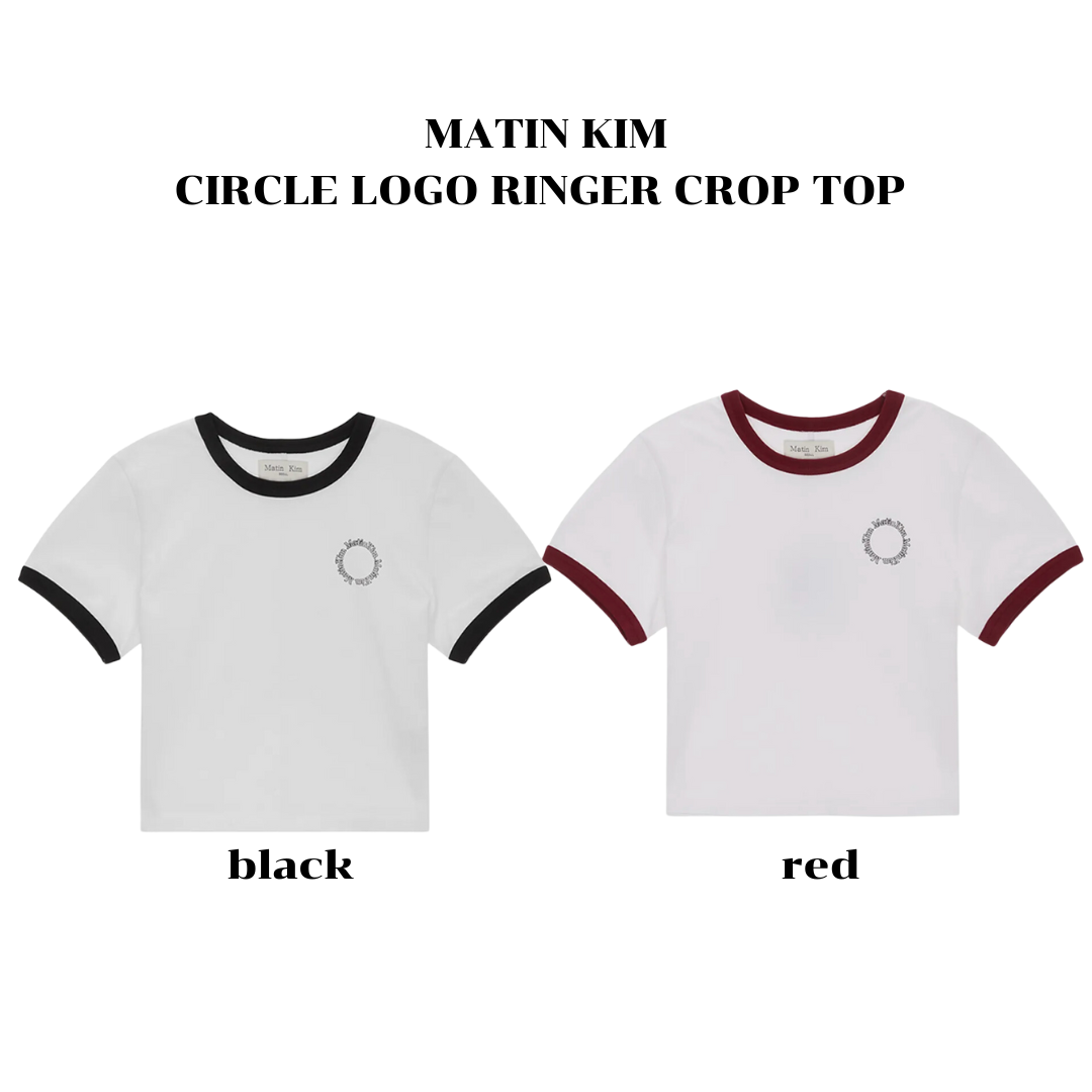 พร้อมส่ง Matin Kim เสื้อยืดสีขาวโลโก้วงกลม รุ่น CIRCLE LOGO RINGER CROP TOP IN RED AND BLACK