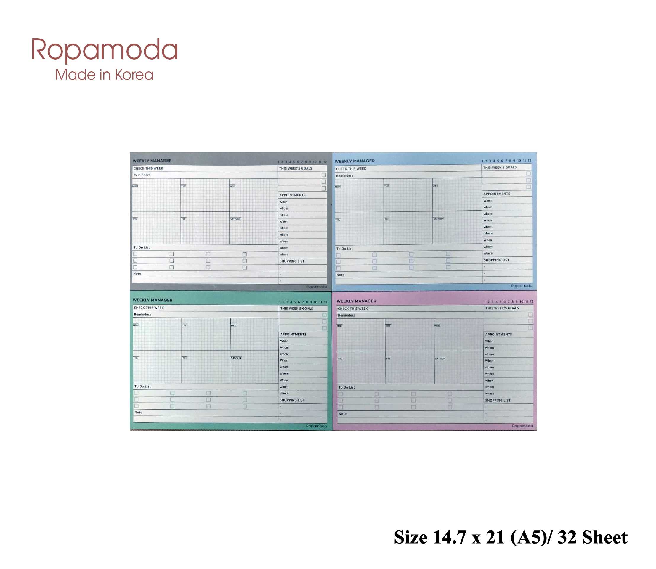 Ropamoda Weekly Manager Pad A5 สมุดฉีกแพลนเนอร์รายสัปดาห์แบบไม่มีวันที่